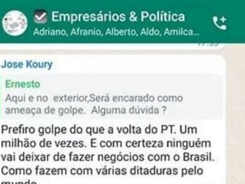 Imagem de Em grupo de WhatsApp, empresários bolsonaristas defendem golpe caso Lula seja eleito