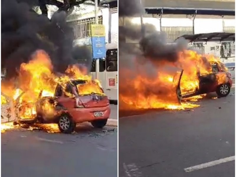 Imagem de VÍDEO: Carro fica destruído após pegar fogo no bairro do Comércio