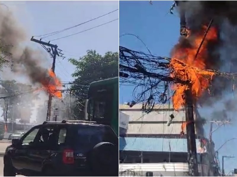 Imagem de Fiação pega fogo em poste no Cabula e incêndio assusta motoristas e pedestres