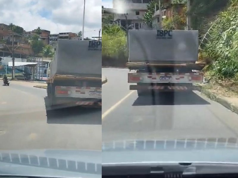 Imagem de Caminhão a serviço da Prefeitura com placas de concreto circula sem cintas de segurança pela Suburbana; assista