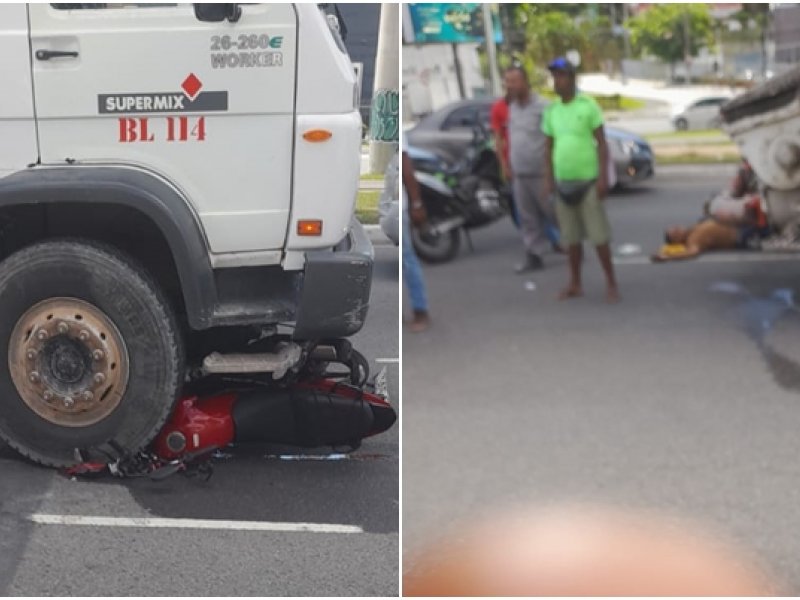 Imagem de Homem fica ferido após moto parar embaixo de caminhão na avenida Bonocô