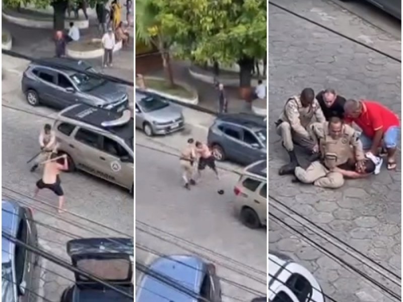 Imagem de Homem é imobilizado e preso após atacar PMs em Itapetinga; ASSISTA