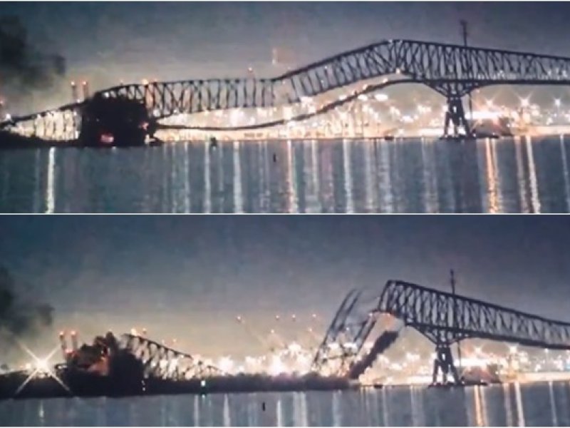 Imagem de VÍDEO: Ponte desmorona após ser atingida por navio cargueiro nos Estados Unidos