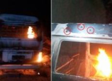 Imagem de Kombi escolar que transportava indígenas é incendiada