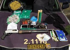 Imagem de Explosivos, armas e drogas apreendidos pela Rondesp Atlântico