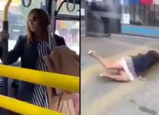 Imagem de Mulher sem máscara no veículo é empurrada para fora de ônibus após cuspir em homem