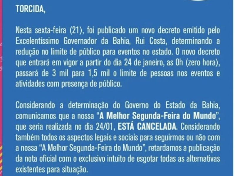 Imagem de Harmonia do Samba cancela ‘A Melhor Segunda-feira do Mundo’ devido a decreto