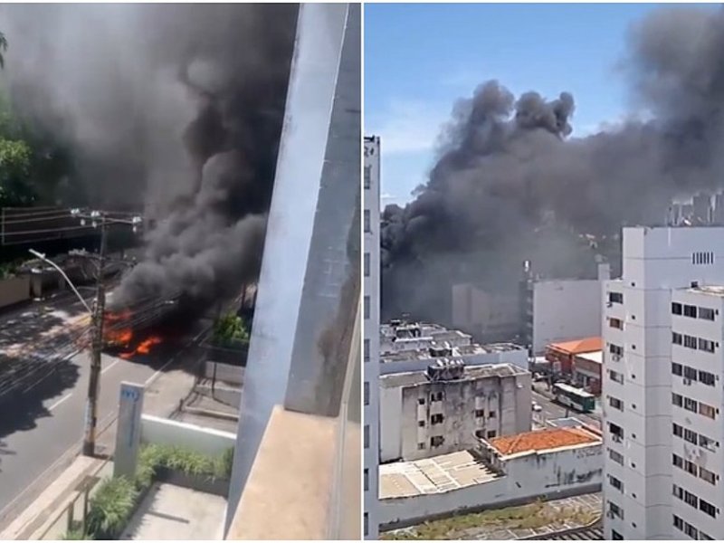 Imagem de Ônibus pega fogo na Avenida Paulo VI, no bairro da Pituba; veja vídeo