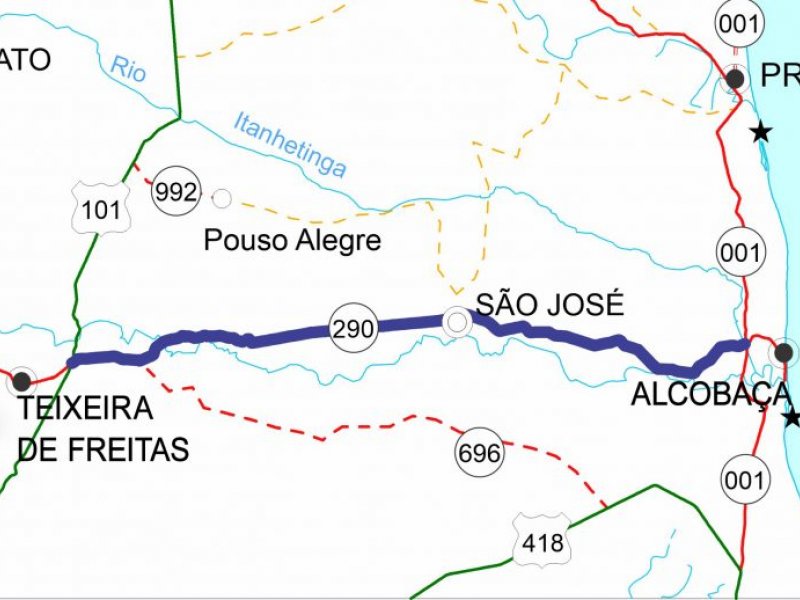 Imagem de Extremo sul baiano: BA-290, entre Teixeira de Freitas e Alcobaça, será recuperada